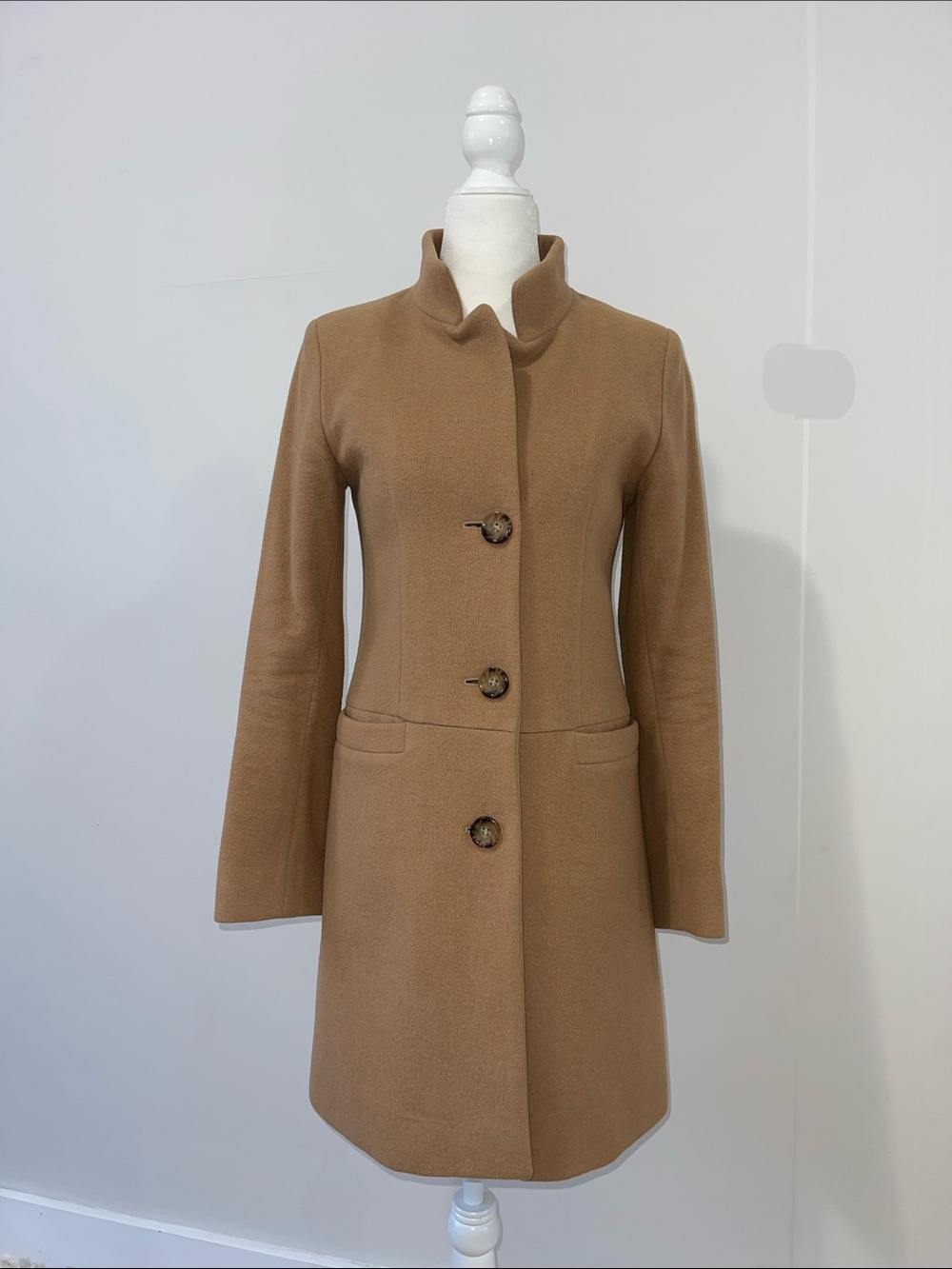 Cinzia Rocca Womens Camel Button-Front Wool Blend Coat | US size 2